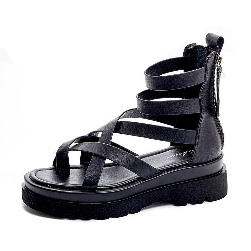 Thick-soled Student Back Zipper Sandals Beach Roman Shoes - Trendha