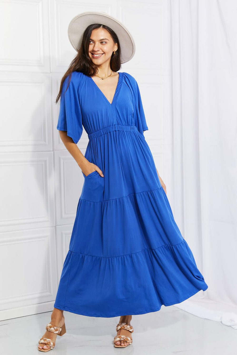 Culture Code Full Size My Muse Flare Sleeve Tiered Maxi Dress - Trendha