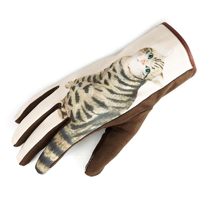 Women Touchscreen Casual Cute Cartoon Cat Pattern Full-finger Gloves For Riding Cycling - Trendha