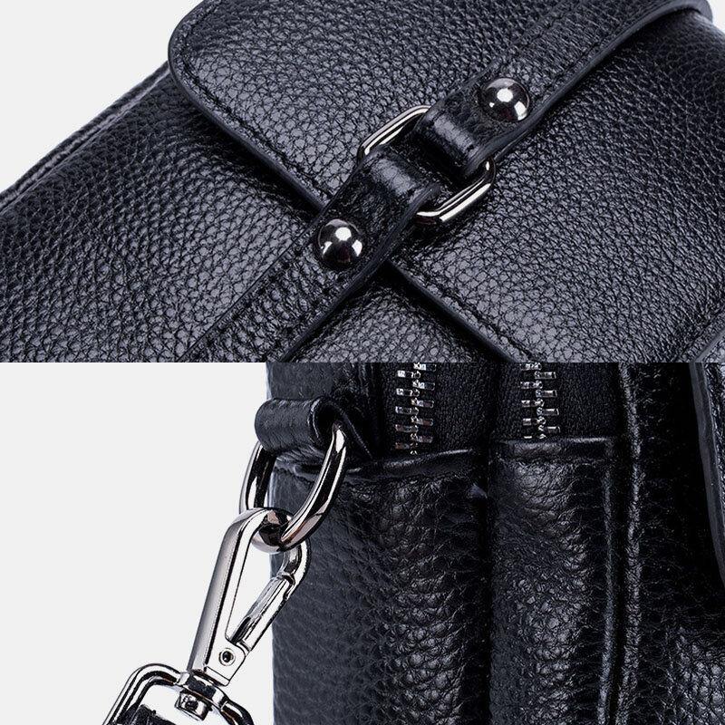Women Genuine Leather Casual Retro Multi-Layers Earphone Hole 6.5 Inch Phone Bag Crossbody Bag - Trendha