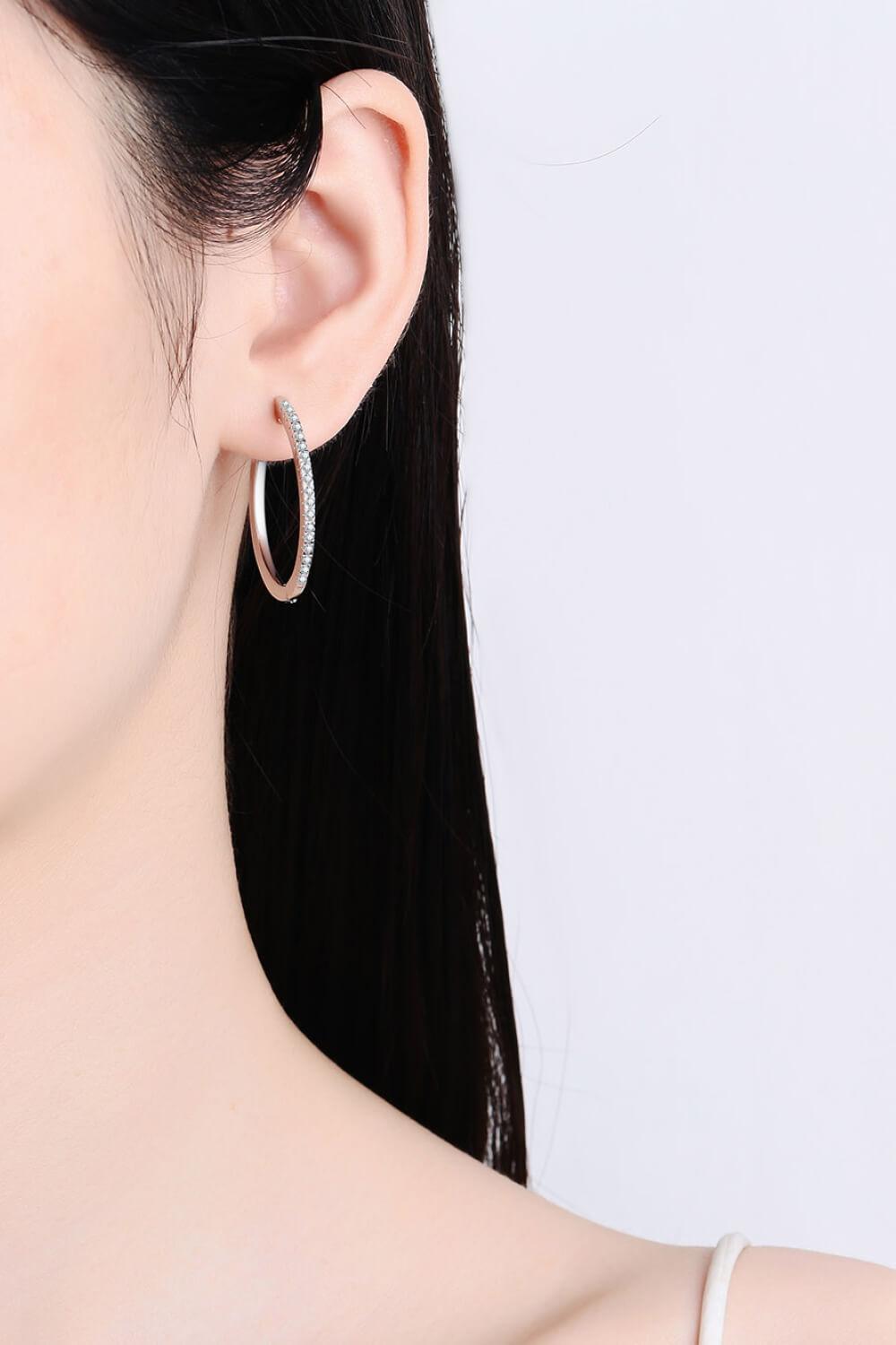 Rhodium-Plated Moissanite Hoop Earrings - Trendha
