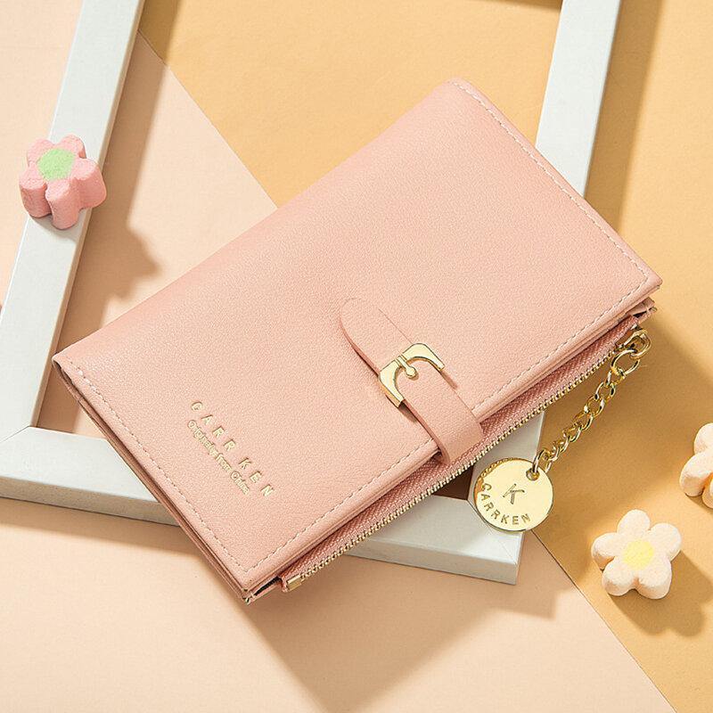 Women PU Leather Thin Solid Color Bifold Card Holder Wallet - Trendha