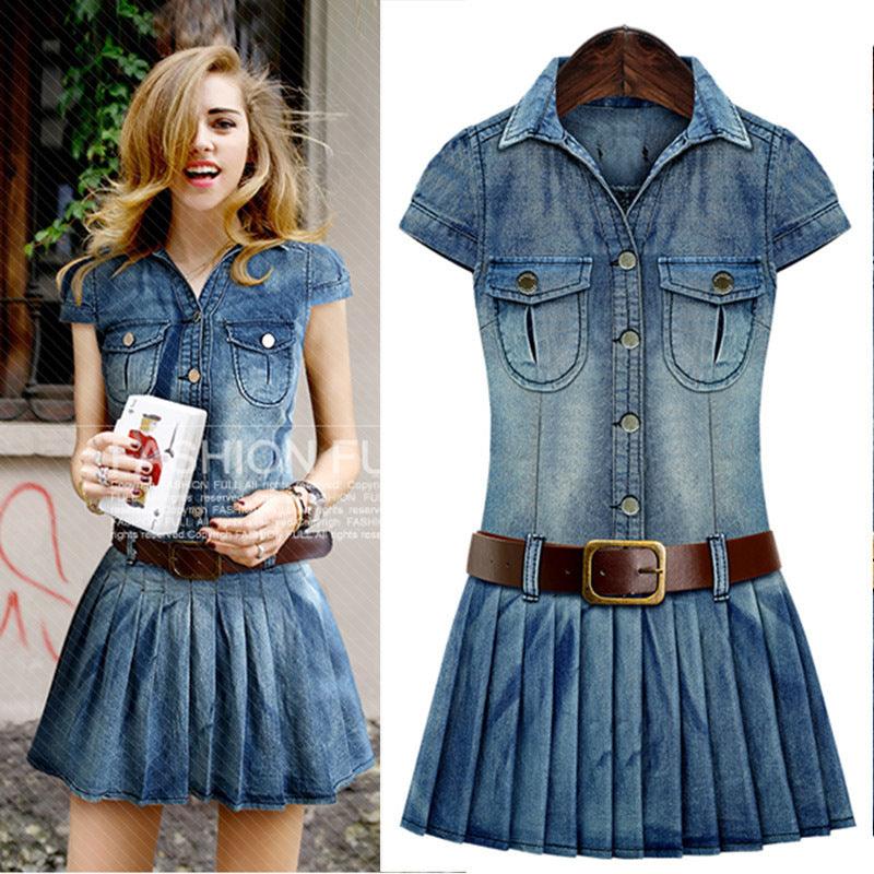 Summer New Retro Short-sleeved Denim Dress - Trendha