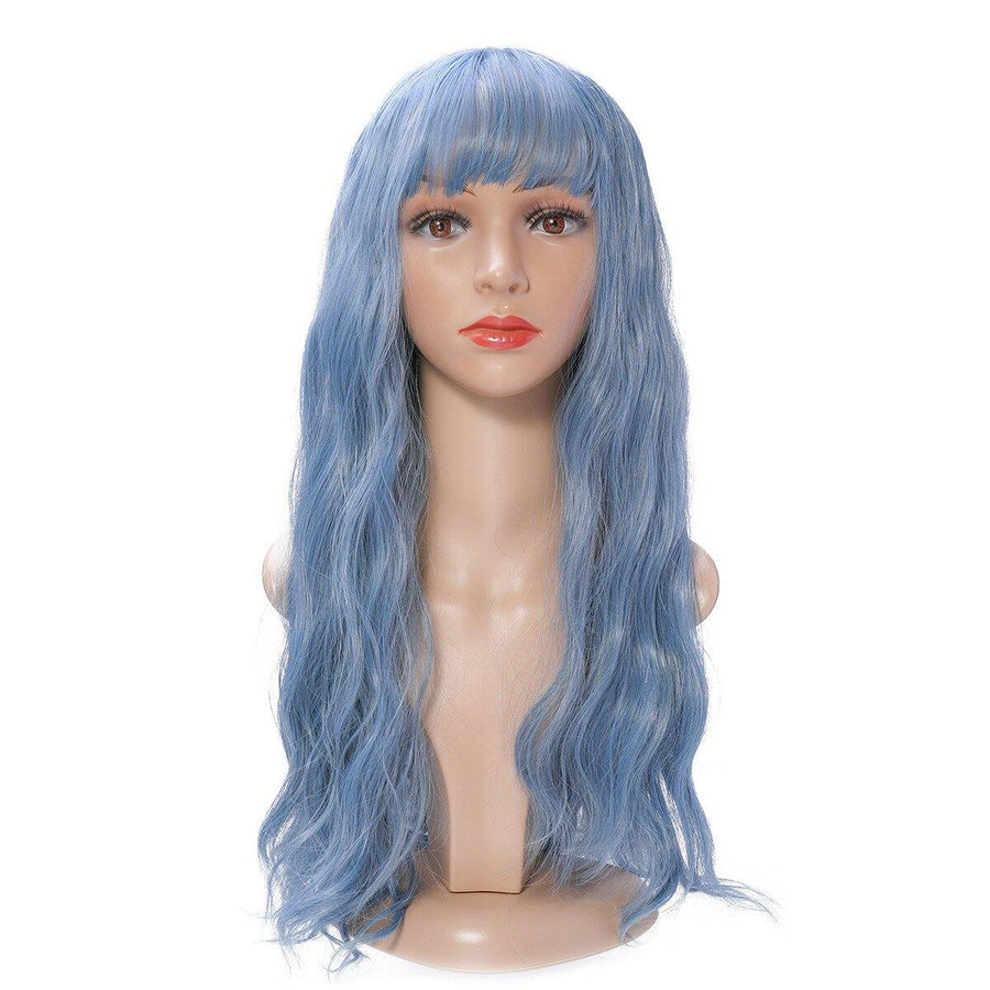 Charming Fluffy Curly Hair Wig High-Temperature Fiber Natural Long Hair Full Wigs Gray Blue - Trendha