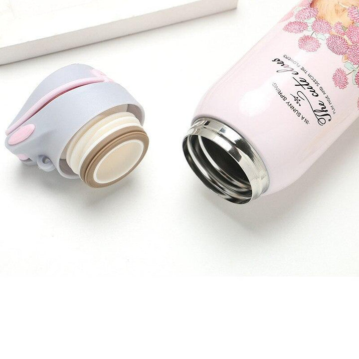 Floral Double Wall Water Bottle with Straw - Trendha