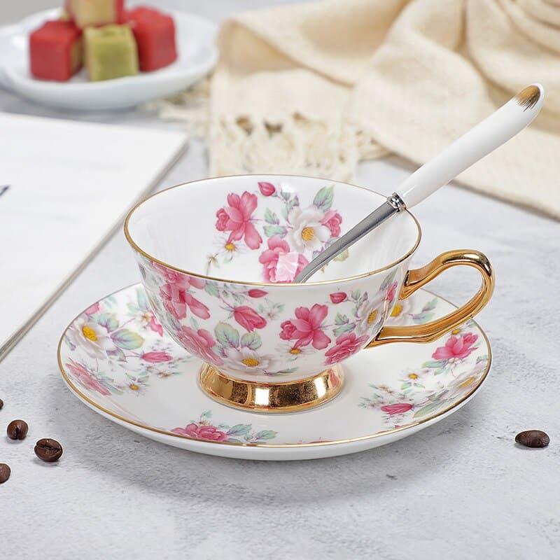 Floral Pattern Porcelain Tea Cup, Saucer and Spoon - Trendha