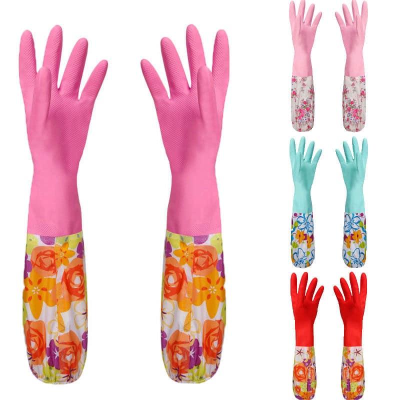 Floral Printed Rubber Long Kitchen Gloves