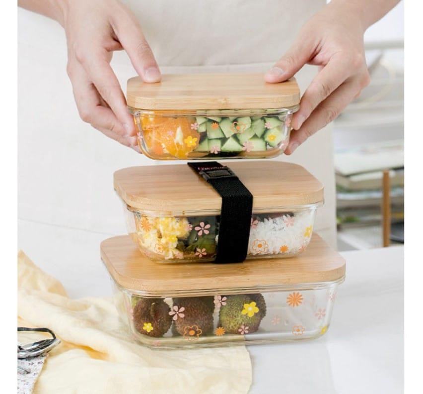 Glass Lunch Box with Bamboo Wood Lid - Trendha