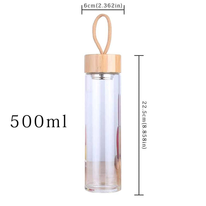 Glass Water Bottle with Bamboo Lid and String - Trendha