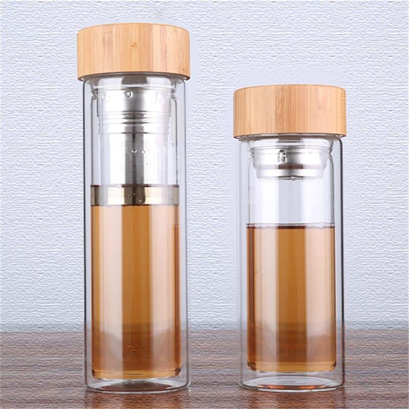 Glass Water Bottle with Tea Infuser and Bamboo Lid - Trendha