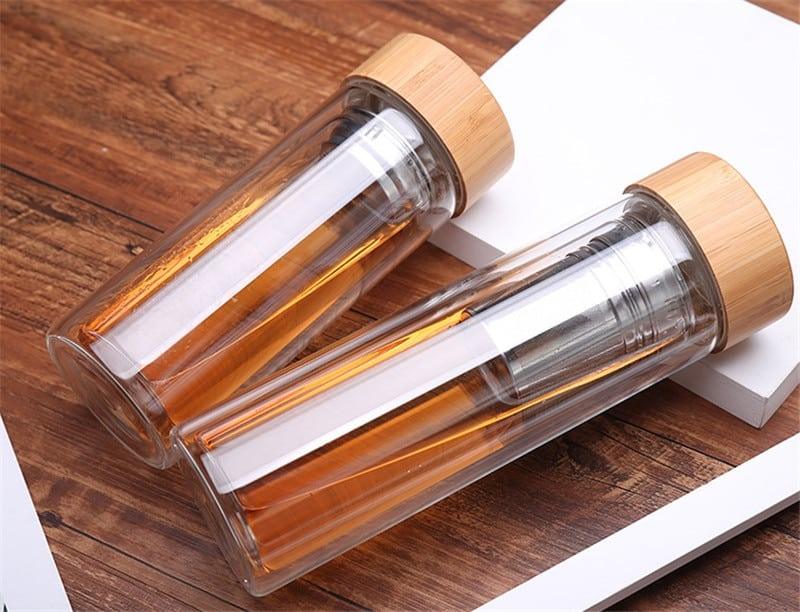 Glass Water Bottle with Tea Infuser and Bamboo Lid - Trendha