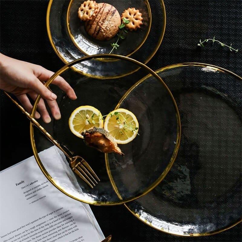 Gold Inlay Edge Glass Plates - Trendha