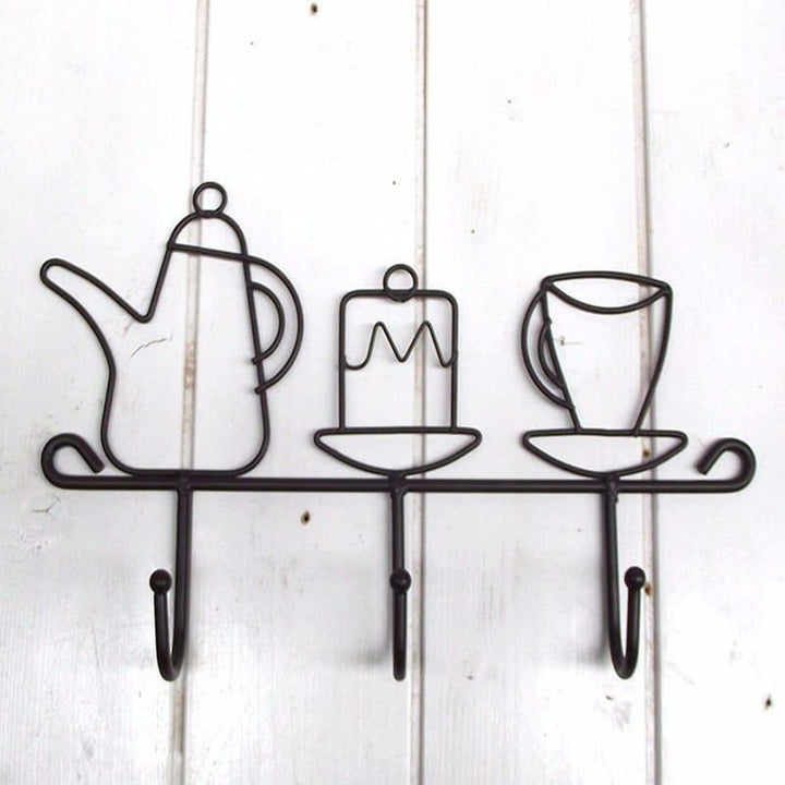 Kettle and Cup Shaped Iron Kitchen Wall Hanger - Trendha