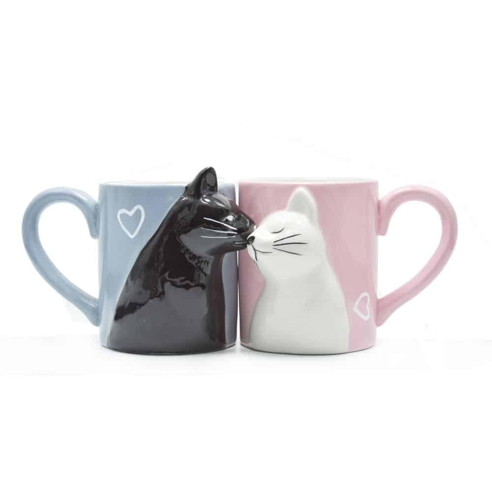 Kissing Cats Mugs Pair for Couples
