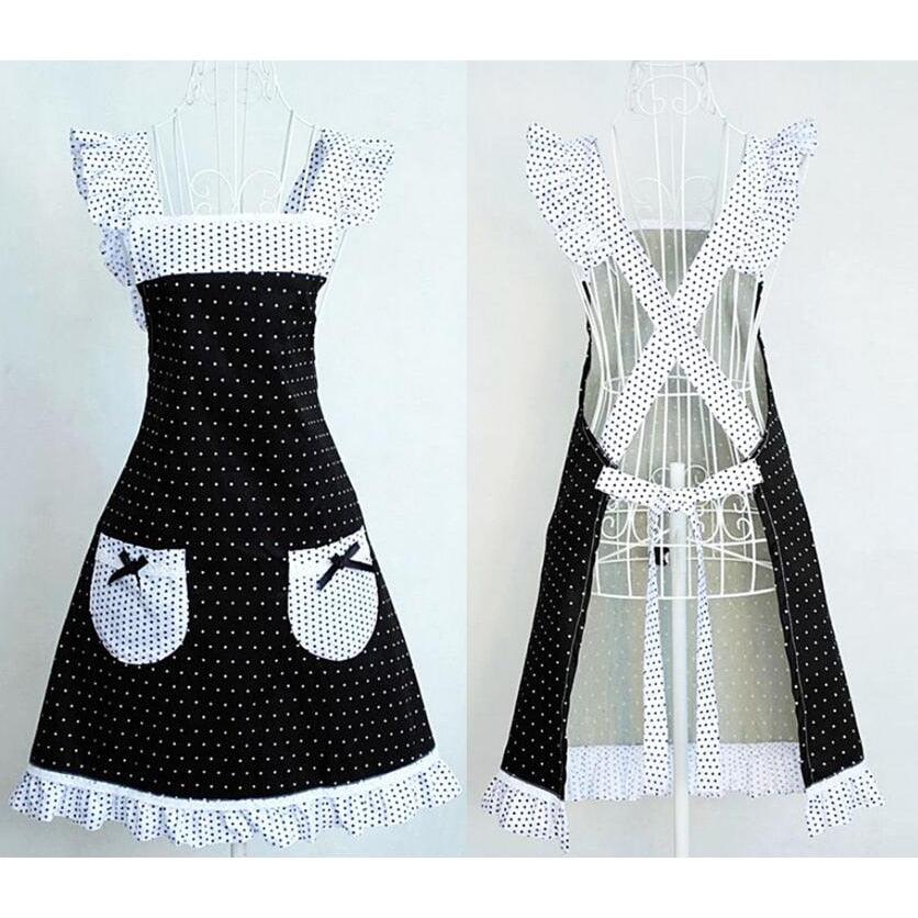 Lace Black / White Polka Dot Barista Aprons for Women
