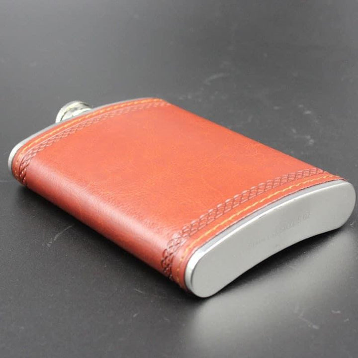 Leather Wrapped Hip Flask with Funnel - Trendha