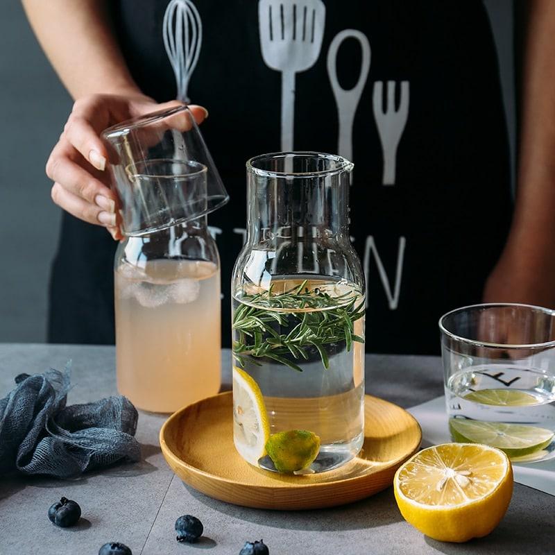 Mini Glass Water Bottle with Cup