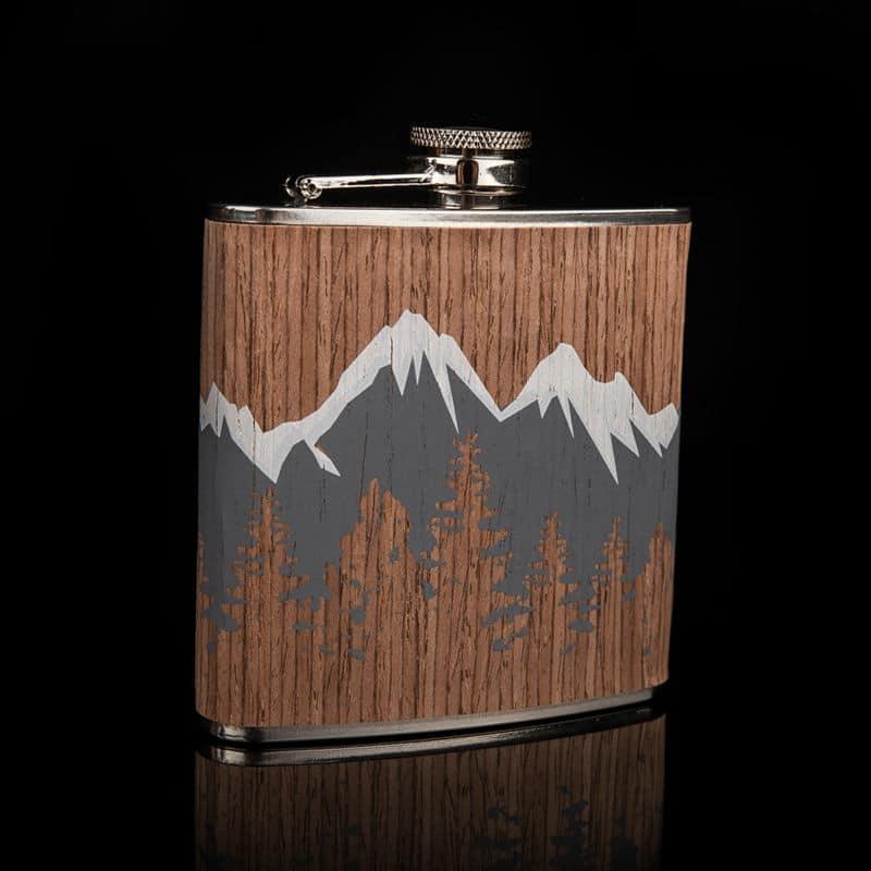 Mountains Printed Wood Coated Hip Flask - Trendha