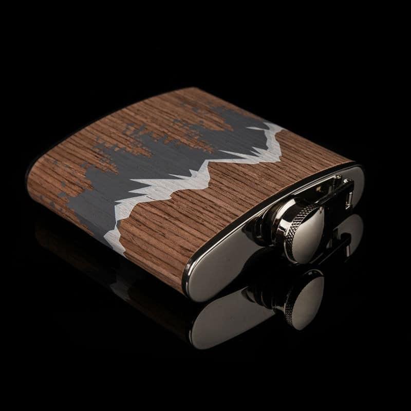 Mountains Printed Wood Coated Hip Flask - Trendha