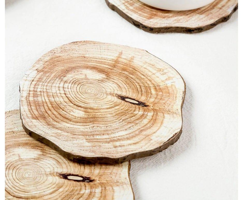 Natural Wood Cup Coaster 6 Pcs Set - Trendha