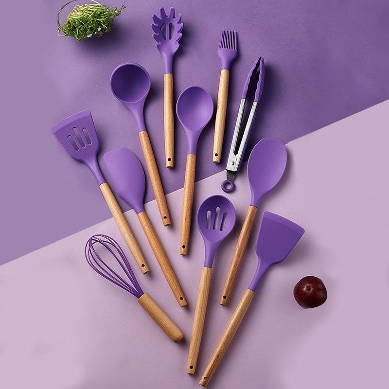 Silicone Kitchen Utensils with Acacia Handles