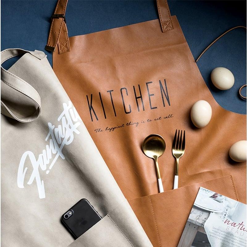 Nordic Letter Patterned Leather Waterproof Apron - Trendha