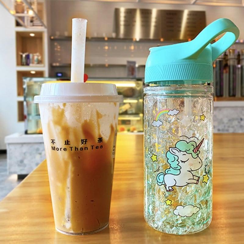 Portable Double Straw Water Bottle with Unicorn Print - Trendha
