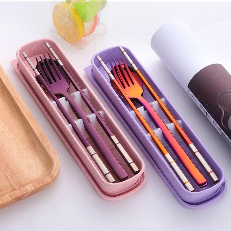 Portable Stainless Steel Chopsticks / Spoon / Fork Tableware Set with Box