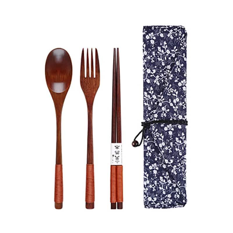 Portable Wooden Cutlery Set with Cloth Bag