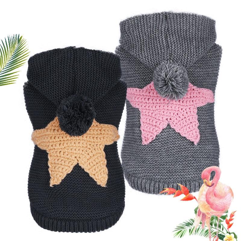 Soft Knitted Hoodie with Starfish and Pompom - Trendha