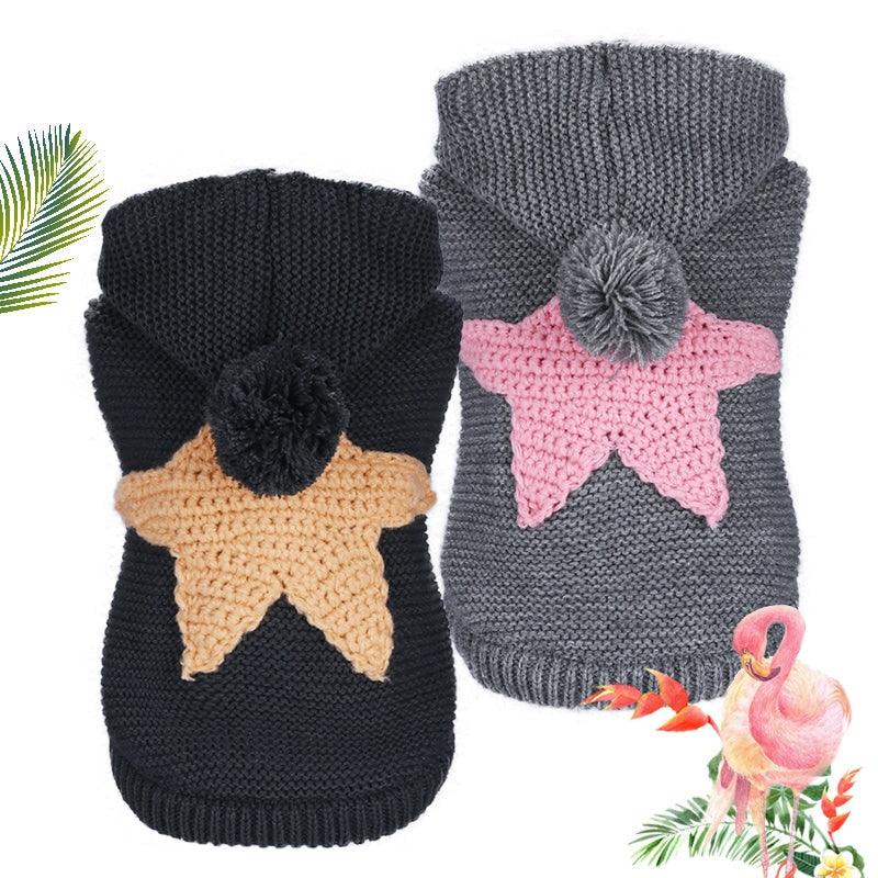 Soft Knitted Hoodie with Starfish and Pompom