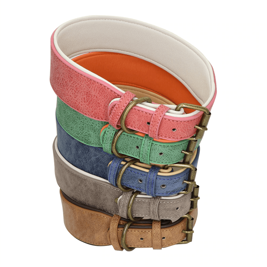 Soft Padded Wide Leather Dog Collar - Trendha
