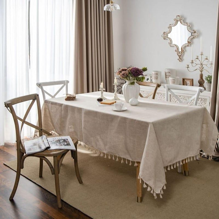 Solid Color Tablecloth with Tassels - Trendha