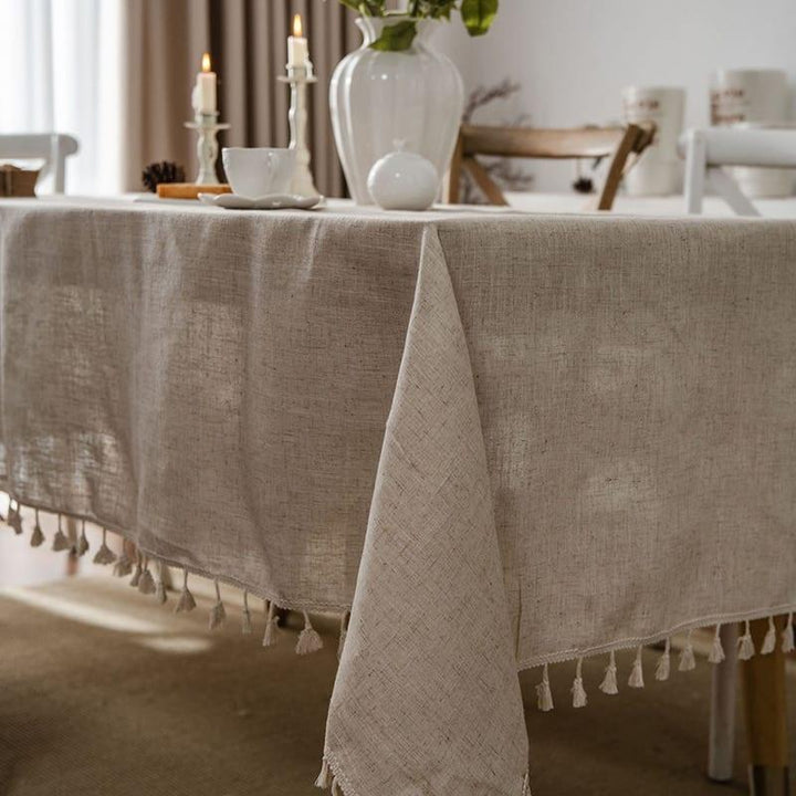 Solid Color Tablecloth with Tassels - Trendha