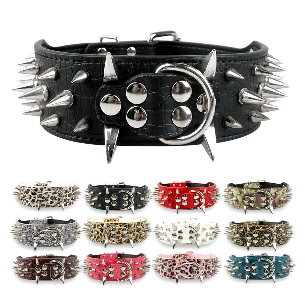 Spiked Leather Dog Collar - Trendha