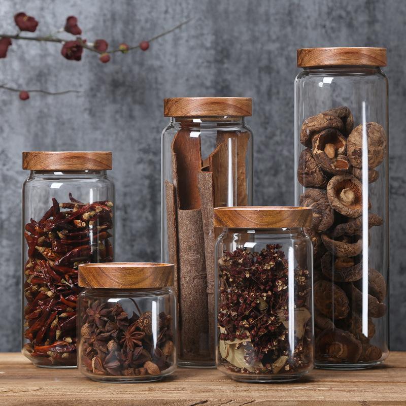 Storage Jar with Dark Wood Lid - Trendha