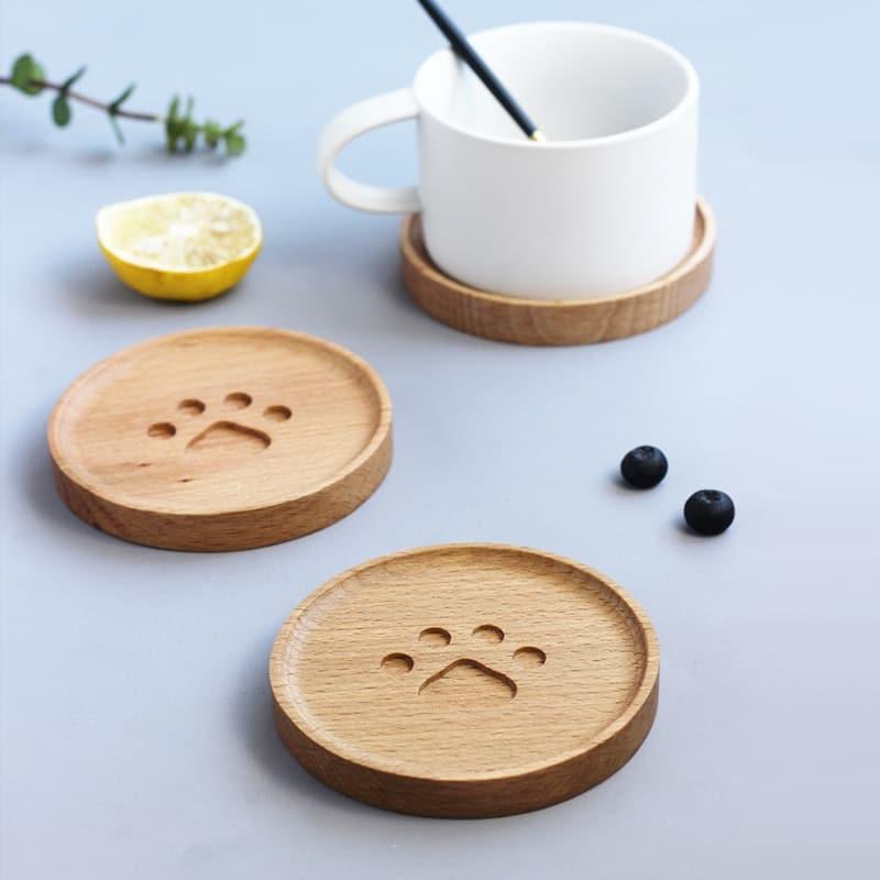Thick Cat Paw Carved Wooden Placemat