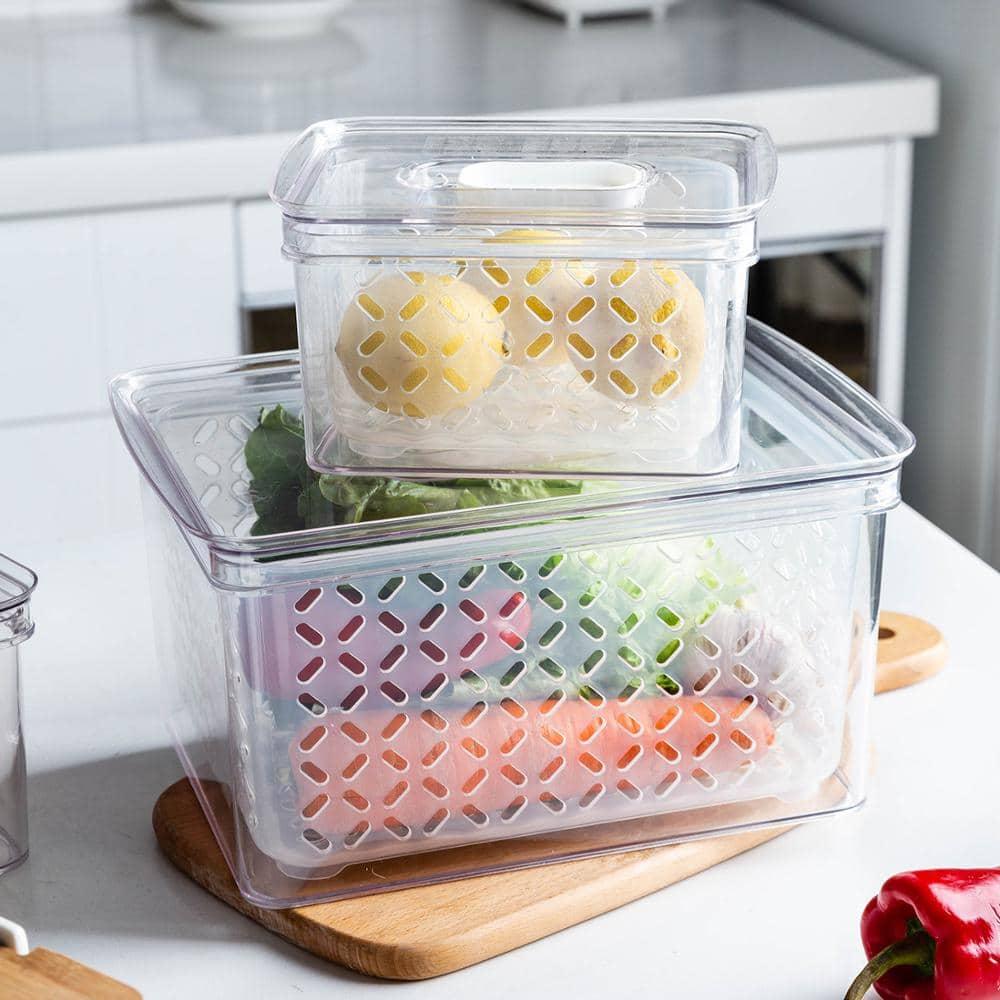 Transparent Refrigerator Food Storage Containers with Drainer