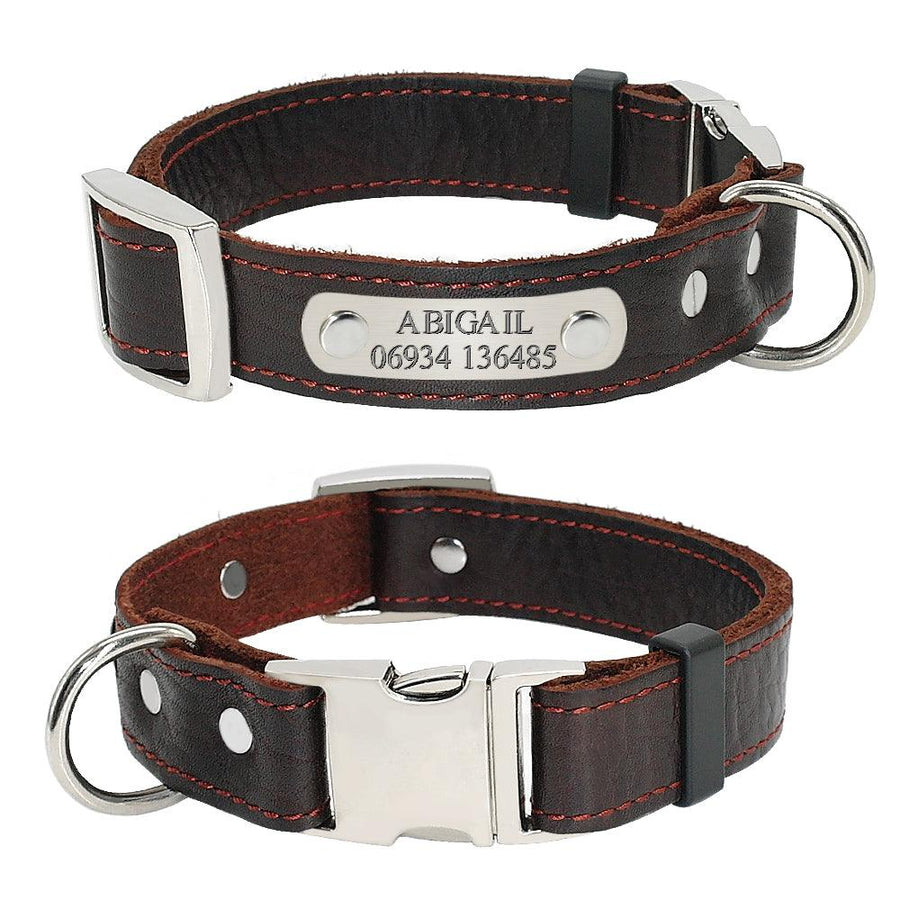 Vintage Style Leather Customizable Dog Collar - Trendha