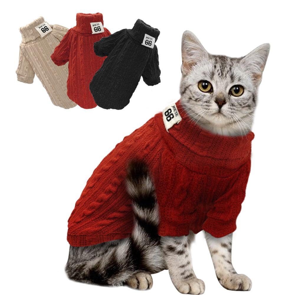 Warm Wool Knitted Turtleneck Cat Sweater - Trendha