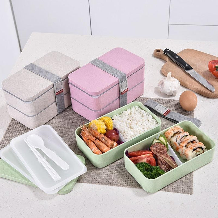 Wheat Straw Double Layers Lunch Box with Spoon - Trendha
