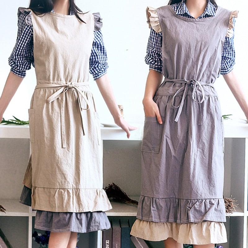 Women's Gray / Khaki Cotton Linen Barista Apron - Trendha