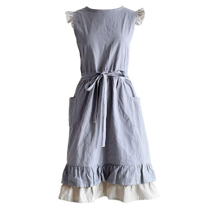 Women's Gray / Khaki Cotton Linen Barista Apron - Trendha